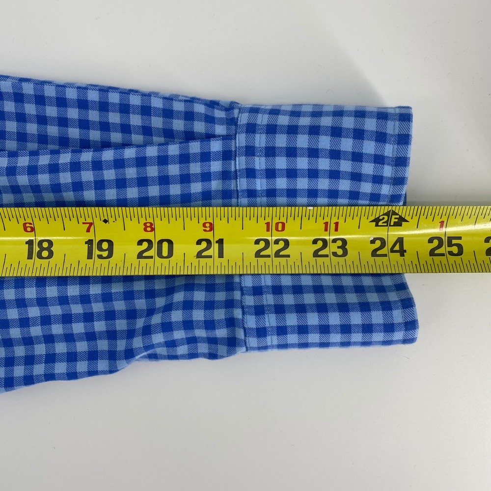 Peter Millar Mens Blue Gingham Plaid Long Sleeve Button Down Shirt Large L - Picture 9 of 9